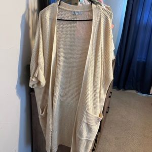 Short Sleeve Cream Cardigan - Size Small but Oversized